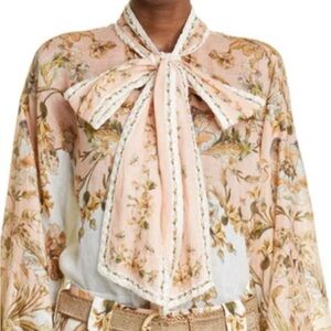 Floral Sheer Blouse with Bow